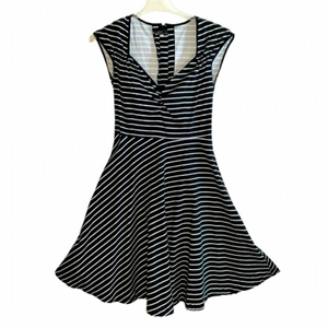Vexy‎ Dress Vintage Black & White Stripes Retro Pin-up Style Midi Size Medium M